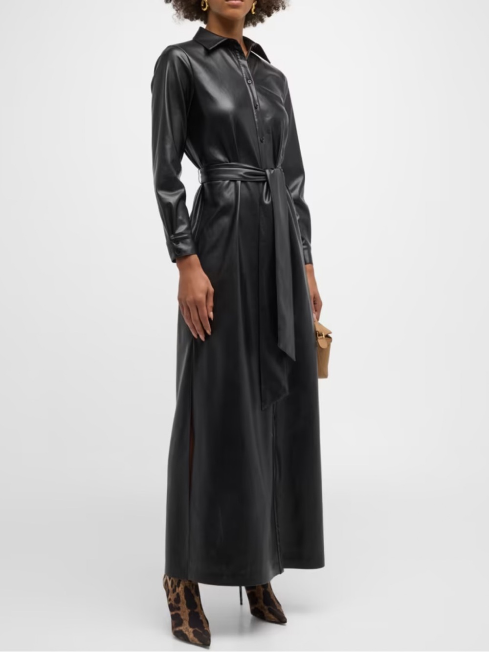 Alice + Olivia Chassidy Vegan Leather Maxi Shirt Dress